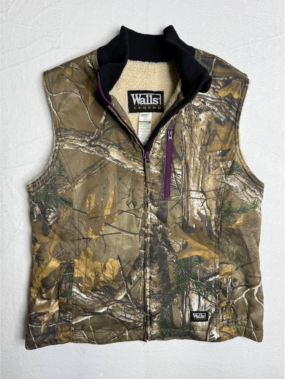 Walls Legend Realtree Camo Sherpa Lined Hunting Vest Medium Purple Zip Outdoor